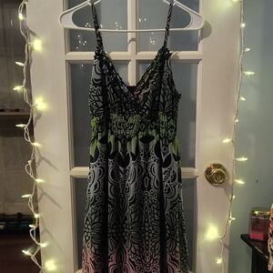 Ultra Flirt Black and Green Patterned Maxi Dress